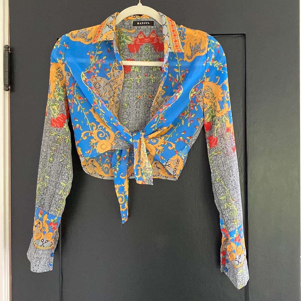 Banjul Women’s Crop Tie Front Long Sleeve Cover Up Top Sz S